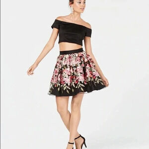 Trixxi Size 13 Floral Embroidered Skirt & Off The Shoulder Crop Top. New